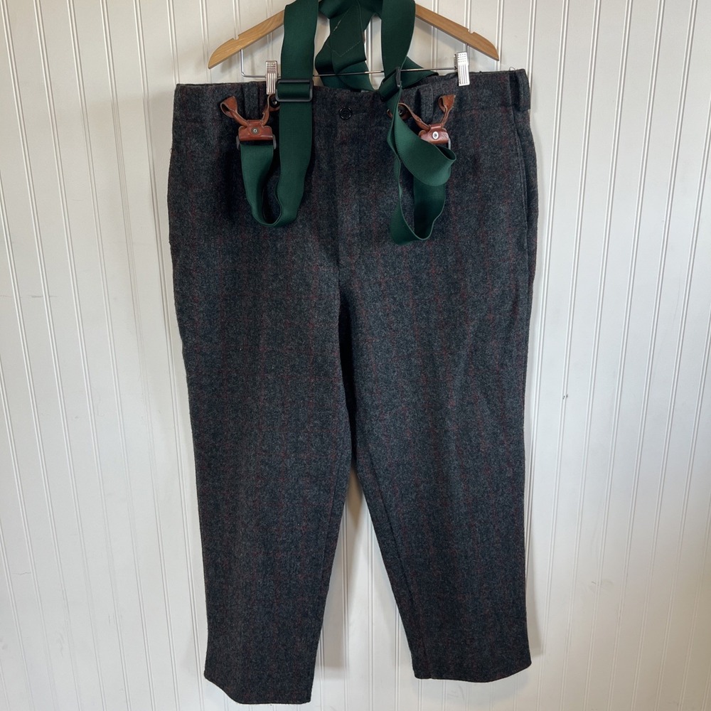 Woolrich Mens Heavy Wool Hunting Pants 44x32 Suspenders windowpane plaid 1990